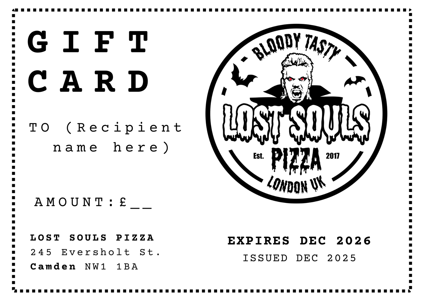 Lost Souls DINE-IN GIFT CARD